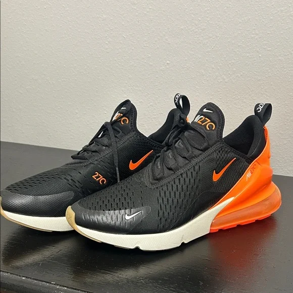 Nike Air Max 270 Black and Orange Athletic Shoes - Picture 3 of 15